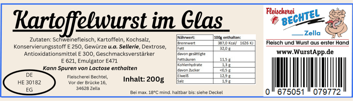 Kartoffelwurst im Glas - Fleischerei Bechtel im Wurstversand aus Nordhessen