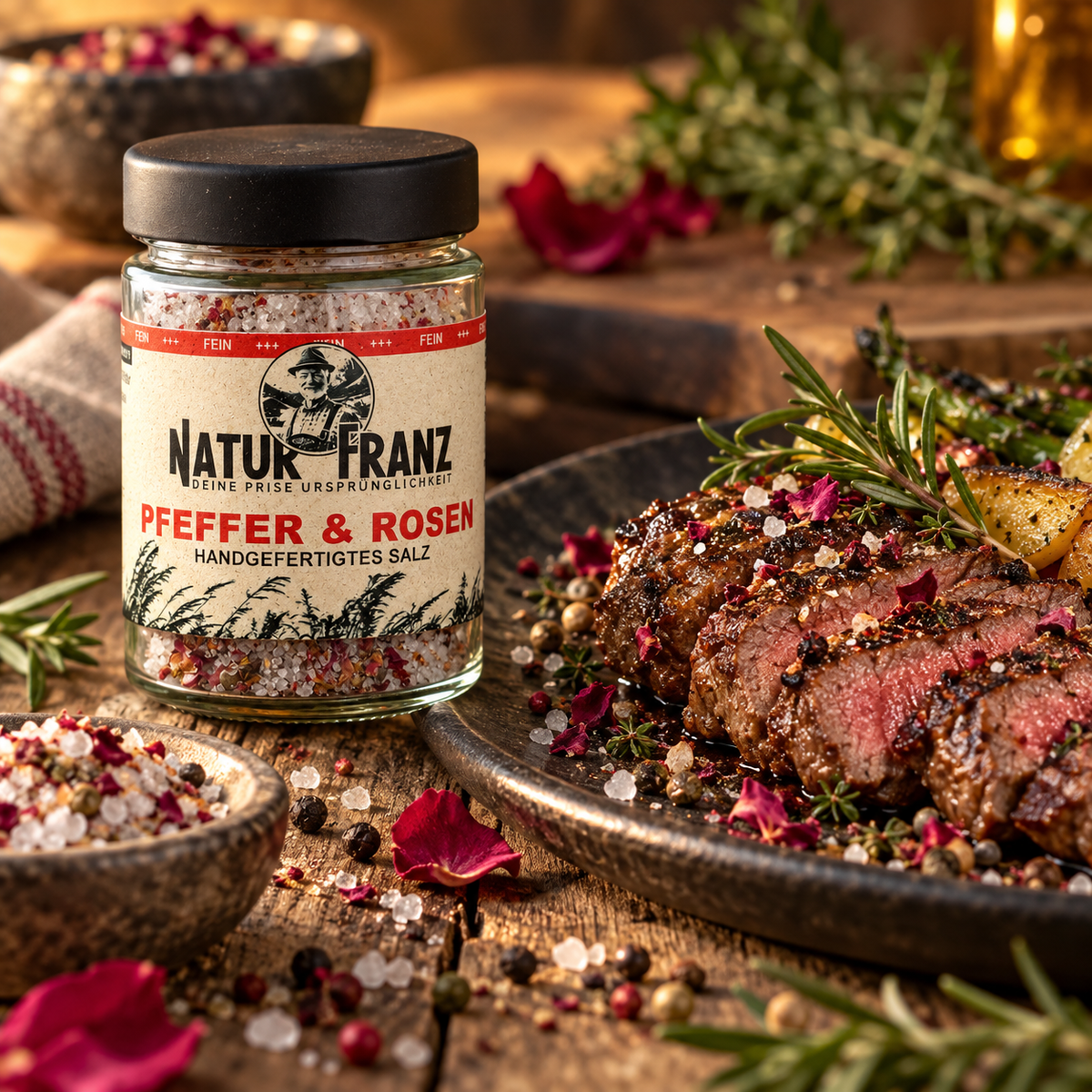 Pfeffer & Rosen - mit feinem Salz (160g im Glas)